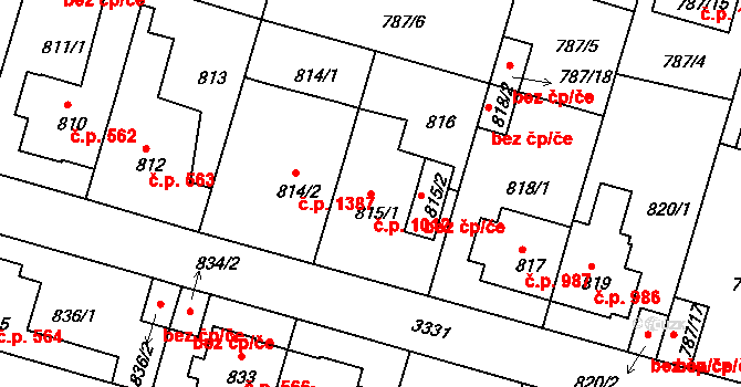 Benešov 1012 na parcele st. 815/1 v KÚ Benešov u Prahy, Katastrální mapa