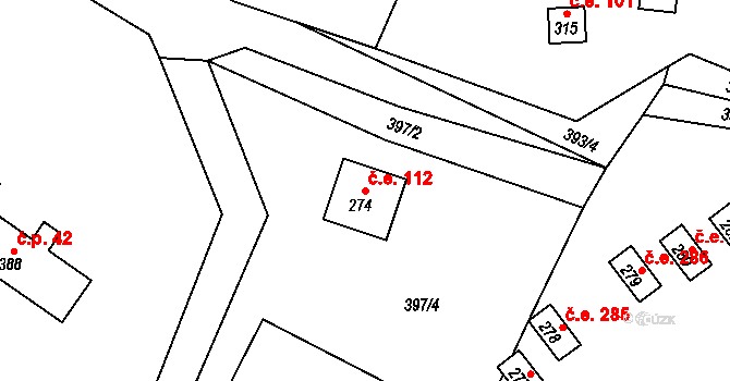 Ústupky 112, Seč na parcele st. 274 v KÚ Proseč u Seče, Katastrální mapa