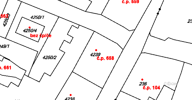 Slezská Ostrava 658, Ostrava na parcele st. 4239 v KÚ Slezská Ostrava, Katastrální mapa