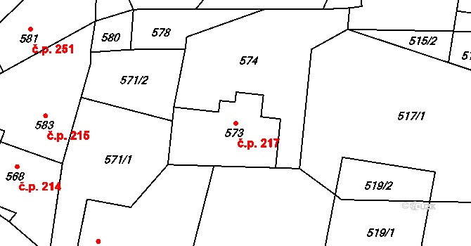Polanka nad Odrou 217, Ostrava na parcele st. 573 v KÚ Polanka nad Odrou, Katastrální mapa