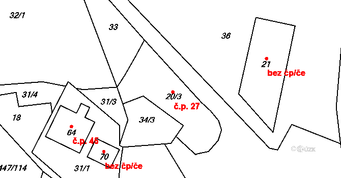 Lesoňovice 27, Bystřice nad Pernštejnem na parcele st. 20/3 v KÚ Lesoňovice, Katastrální mapa