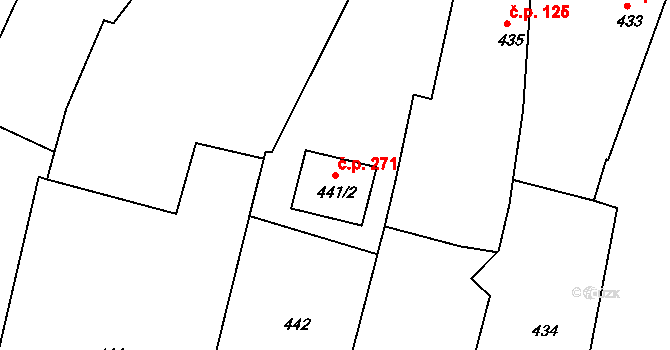 Lípa 271 na parcele st. 441/2 v KÚ Lípa nad Dřevnicí, Katastrální mapa