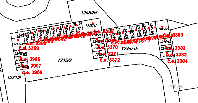 Prostřední Suchá 3372, Havířov na parcele st. 1245/16 v KÚ Prostřední Suchá, Katastrální mapa
