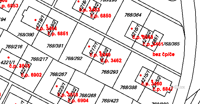 Zlín 3462 na parcele st. 4217/2 v KÚ Zlín, Katastrální mapa