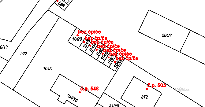 Plasy 42459486 na parcele st. 104/6 v KÚ Plasy, Katastrální mapa