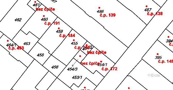 Plzeň 42795486 na parcele st. 454/2 v KÚ Božkov, Katastrální mapa