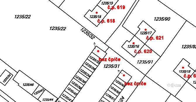 Ostrava 43912486 na parcele st. 1235/32 v KÚ Hrušov, Katastrální mapa