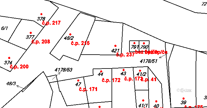 Ostrožská Lhota 237 na parcele st. 421 v KÚ Ostrožská Lhota, Katastrální mapa