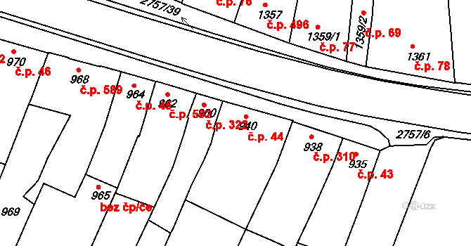 Bučovice 44 na parcele st. 940 v KÚ Bučovice, Katastrální mapa
