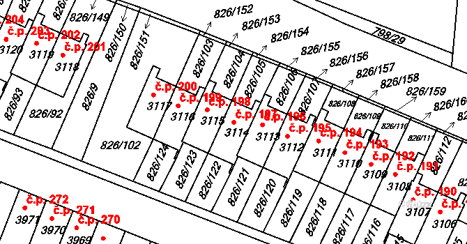 Václavské Předměstí 197, Písek na parcele st. 3114 v KÚ Písek, Katastrální mapa