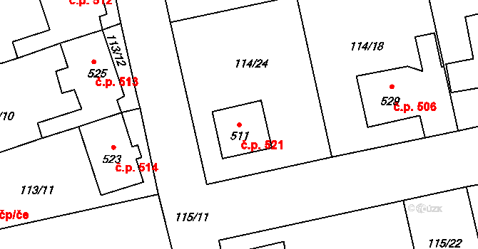 Rudná 521 na parcele st. 511 v KÚ Dušníky u Rudné, Katastrální mapa