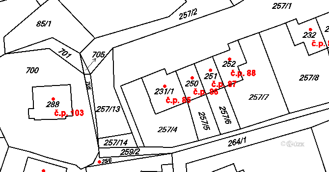 Libeř 85 na parcele st. 231/1 v KÚ Libeř, Katastrální mapa