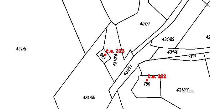 Kabáty 323, Jílové u Prahy na parcele st. 943 v KÚ Jílové u Prahy, Katastrální mapa
