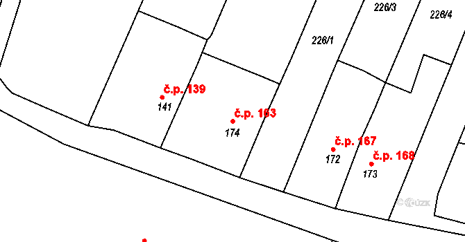 Opařany 163 na parcele st. 174 v KÚ Opařany, Katastrální mapa