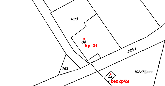 Mešno 31 na parcele st. 34 v KÚ Mešno, Katastrální mapa