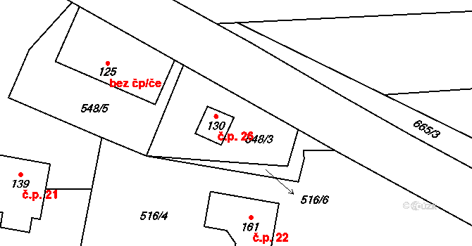 Bakov 26, Studnice na parcele st. 130 v KÚ Řešetova Lhota, Katastrální mapa