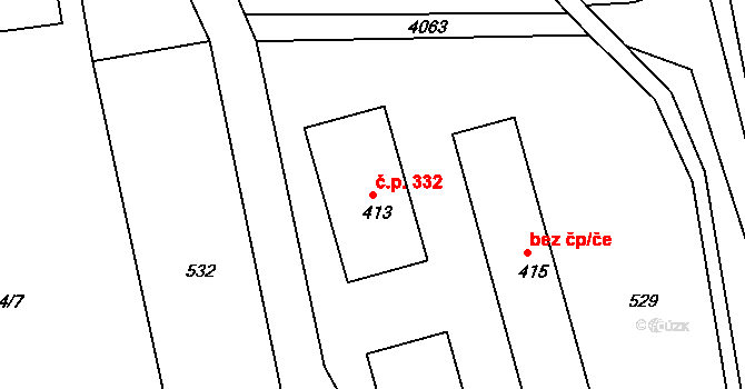 Šonov 332 na parcele st. 413 v KÚ Šonov u Broumova, Katastrální mapa