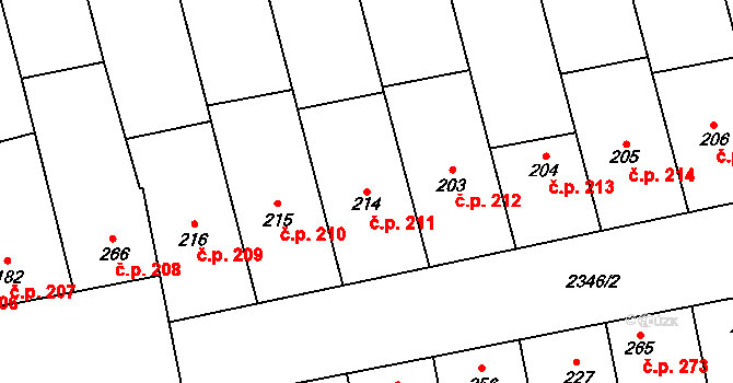 Doubravice nad Svitavou 211 na parcele st. 214 v KÚ Doubravice nad Svitavou, Katastrální mapa