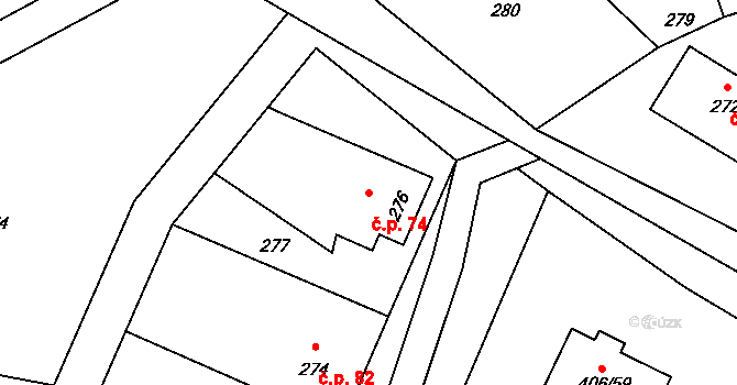 Habrůvka 74 na parcele st. 276 v KÚ Habrůvka, Katastrální mapa