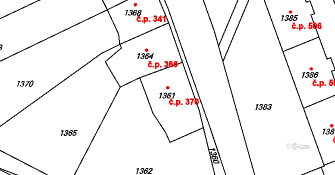 Rájec 370, Rájec-Jestřebí na parcele st. 1361/1 v KÚ Rájec nad Svitavou, Katastrální mapa