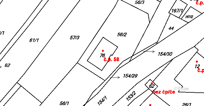 Olešnice 58, Bouzov na parcele st. 76 v KÚ Olešnice u Bouzova, Katastrální mapa