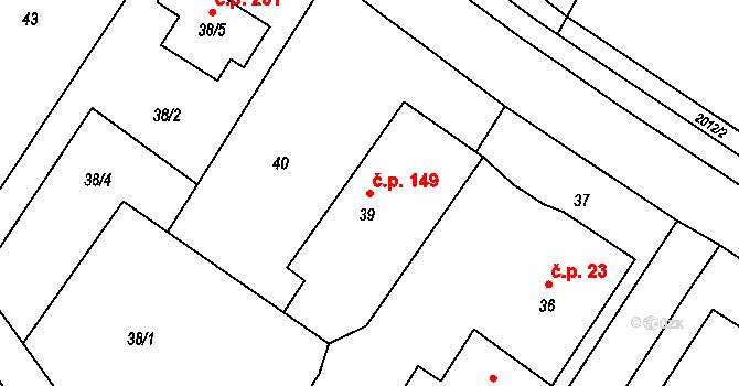 Dolní Libina 149, Libina na parcele st. 39 v KÚ Dolní Libina, Katastrální mapa