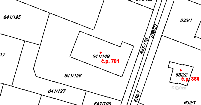 Satalice 701, Praha na parcele st. 641/149 v KÚ Satalice, Katastrální mapa