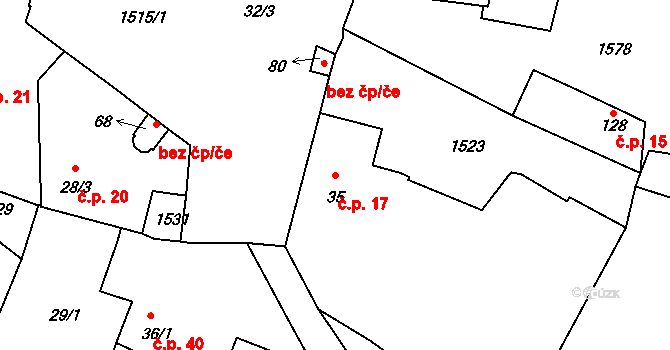 Bušanovice 17 na parcele st. 35 v KÚ Bušanovice, Katastrální mapa