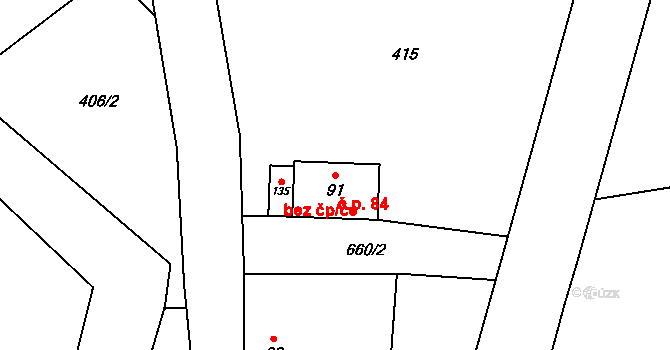 Březná 84, Štíty na parcele st. 91 v KÚ Březná, Katastrální mapa