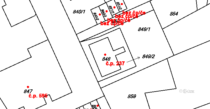 Odry 237 na parcele st. 848 v KÚ Odry, Katastrální mapa