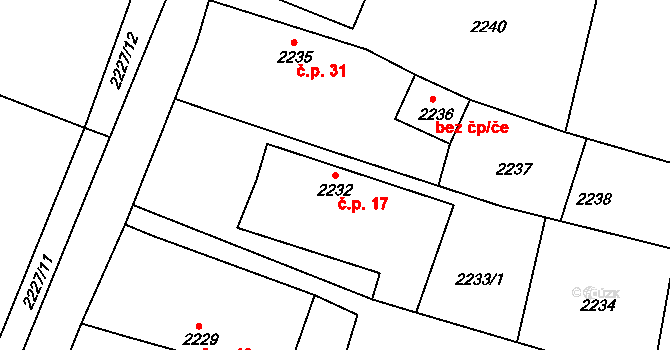 Vodná 17, Kamenice nad Lipou na parcele st. 2232 v KÚ Kamenice nad Lipou, Katastrální mapa