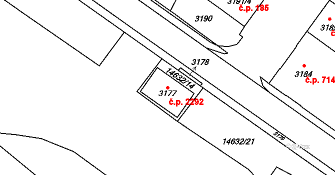 Vsetín 2292 na parcele st. 3177 v KÚ Vsetín, Katastrální mapa