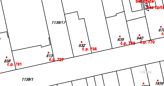 Humpolec 756 na parcele st. 832 v KÚ Humpolec, Katastrální mapa