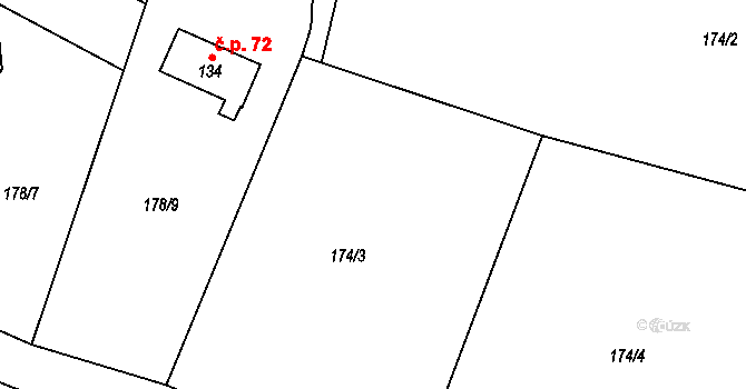 Borač 105 na parcele st. 206 v KÚ Borač, Katastrální mapa