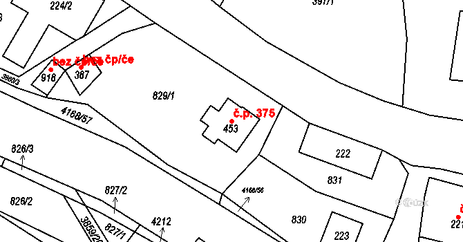 Libouchec 375 na parcele st. 453 v KÚ Libouchec, Katastrální mapa