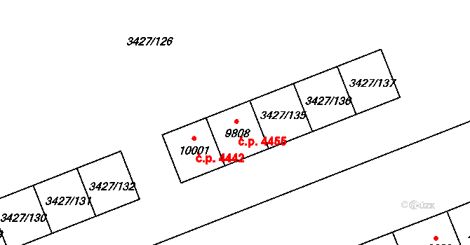Hodonín 4455 na parcele st. 9808 v KÚ Hodonín, Katastrální mapa