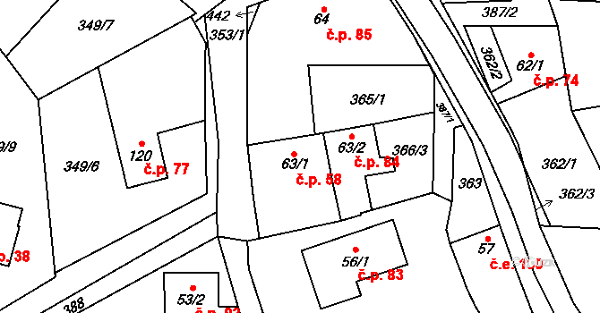 Klokočovská Lhotka 58, Klokočov na parcele st. 63/1 v KÚ Klokočov, Katastrální mapa