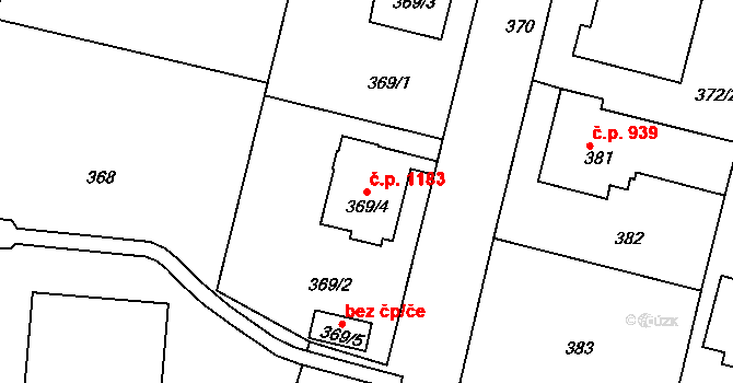Kostelec nad Orlicí 1183 na parcele st. 369/4 v KÚ Kostelec nad Orlicí, Katastrální mapa