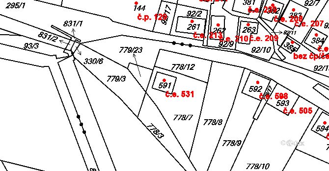 Šťáhlavy 531 na parcele st. 591 v KÚ Šťáhlavy, Katastrální mapa