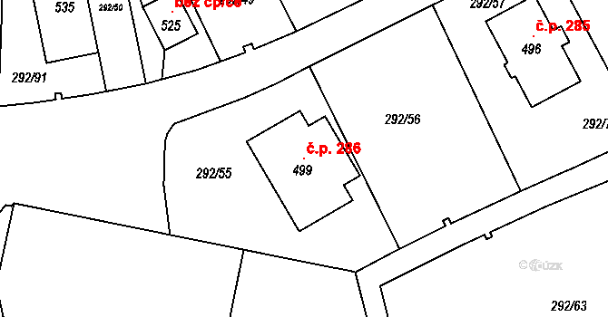Černý Důl 286 na parcele st. 499 v KÚ Černý Důl, Katastrální mapa