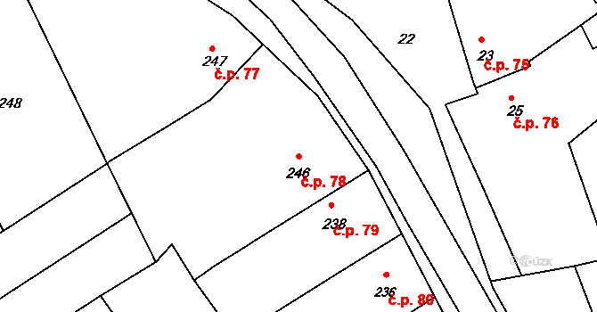 Postoupky 78, Kroměříž na parcele st. 246 v KÚ Postoupky, Katastrální mapa