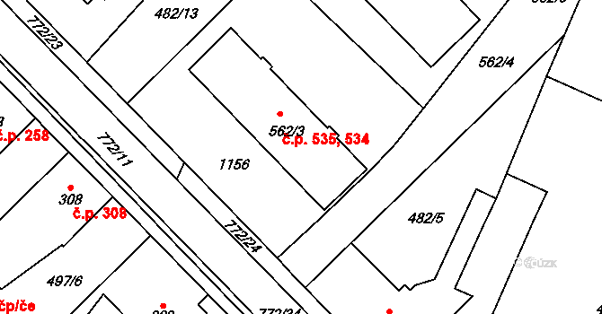 Chotěšov 535 na parcele st. 562/4 v KÚ Chotěšov, Katastrální mapa