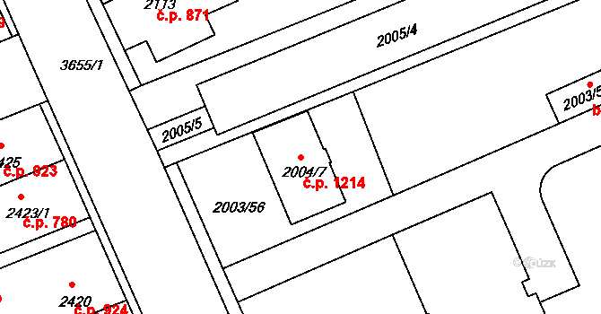 Holešov 1214 na parcele st. 2004/7 v KÚ Holešov, Katastrální mapa