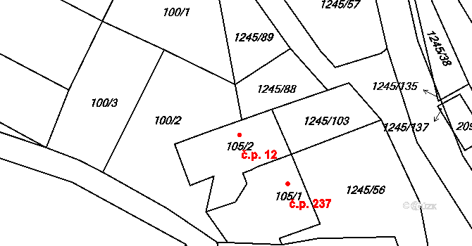 Otinoves 12 na parcele st. 105/2 v KÚ Otinoves, Katastrální mapa