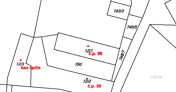 Boskovštejn 58 na parcele st. 12/1 v KÚ Boskovštejn, Katastrální mapa