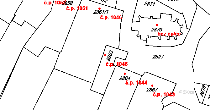 Rakšice 1045, Moravský Krumlov na parcele st. 2863 v KÚ Moravský Krumlov, Katastrální mapa