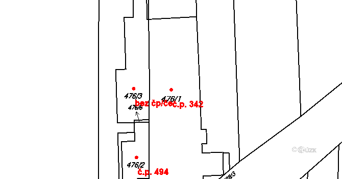 Hranice IV-Drahotuše 342, Hranice na parcele st. 476/1 v KÚ Drahotuše, Katastrální mapa
