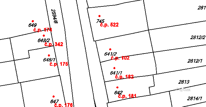Lipník nad Bečvou I-Město 102, Lipník nad Bečvou na parcele st. 641/2 v KÚ Lipník nad Bečvou, Katastrální mapa