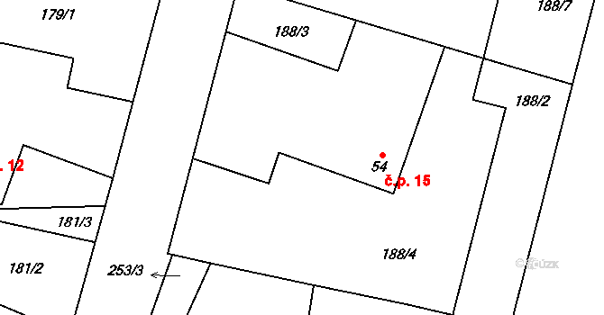 Štrampouch 15, Žáky na parcele st. 54 v KÚ Žáky, Katastrální mapa