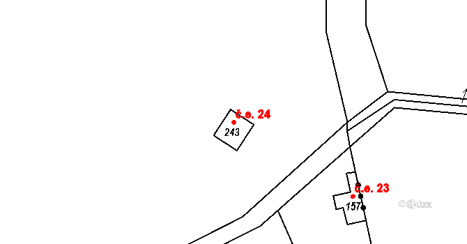 Malešín 24, Řehenice na parcele st. 243 v KÚ Malešín, Katastrální mapa